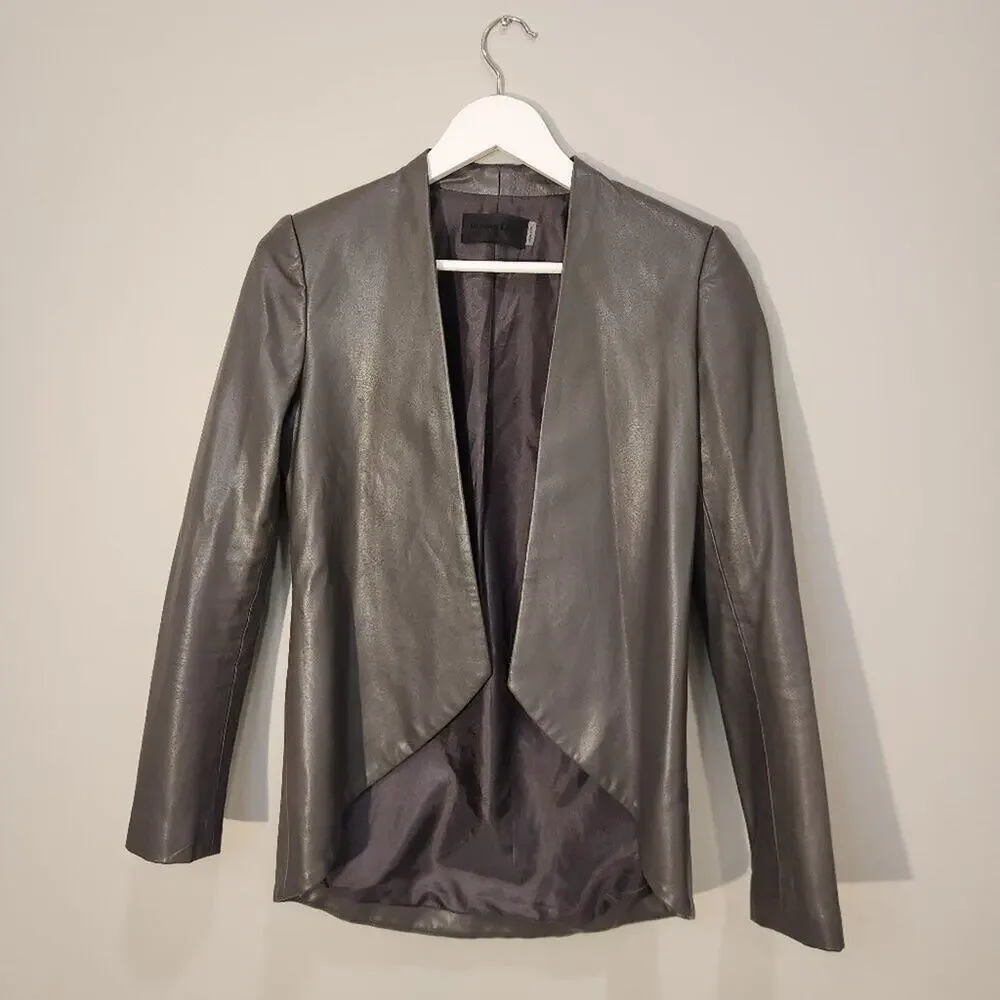Blaque Label Grey Sculpted Blazer Faux Leather and Knit - Size S